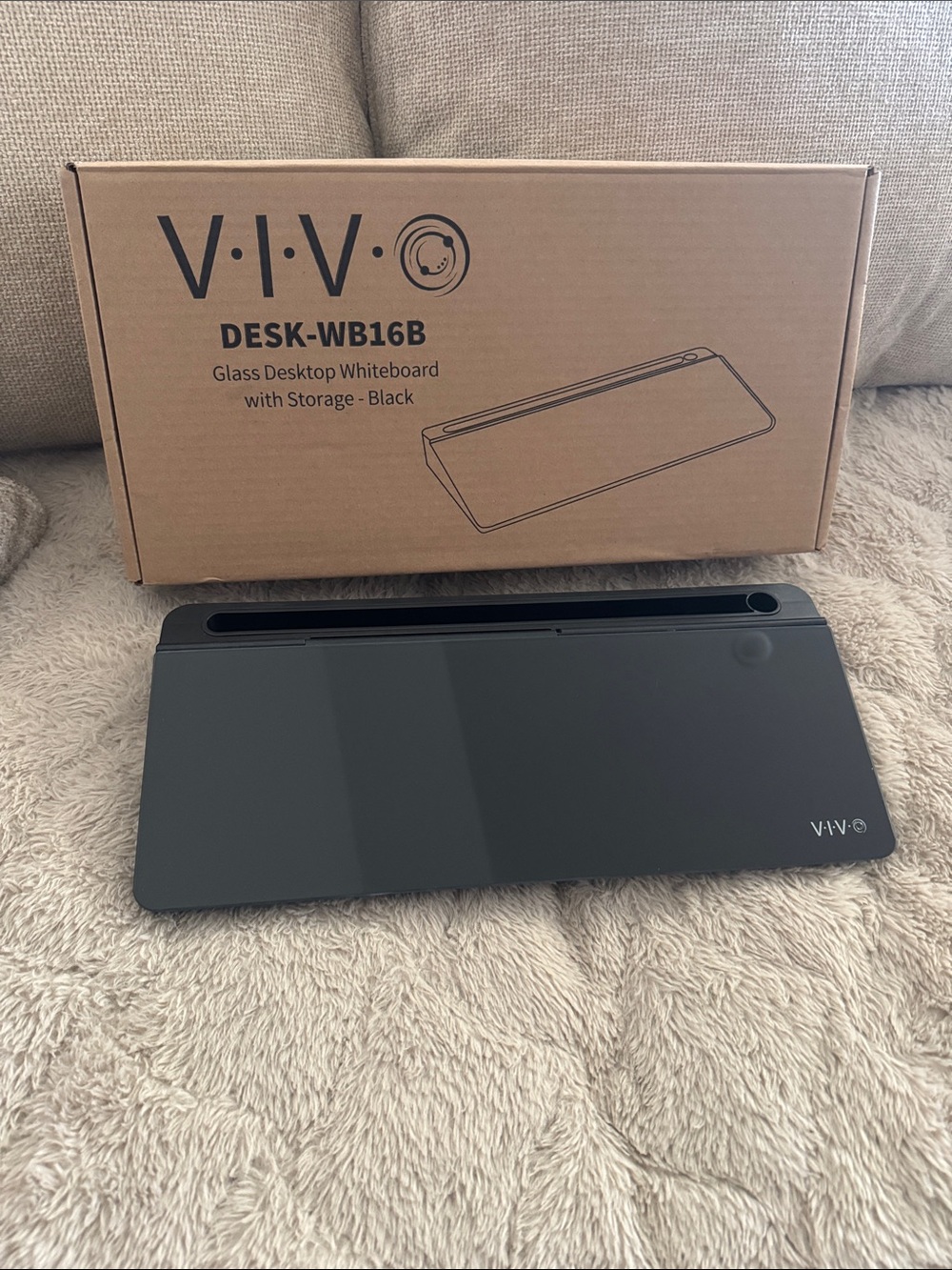 Vivo Black Glass Desktop Whiteboard with Integrated Storage